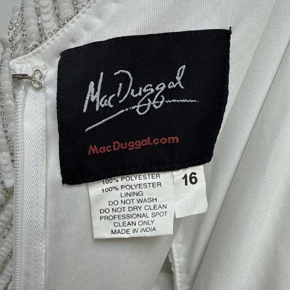 Mac Duggal White Dress with Beaded Details